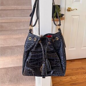 Dooney & Bourke Blue Croc-Embossed Bucket Bag